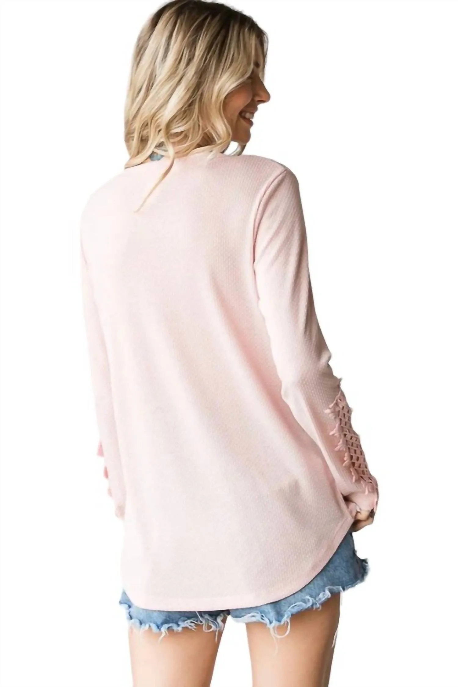 7Th Ray - Waffle Knit Lace Sleeve Top