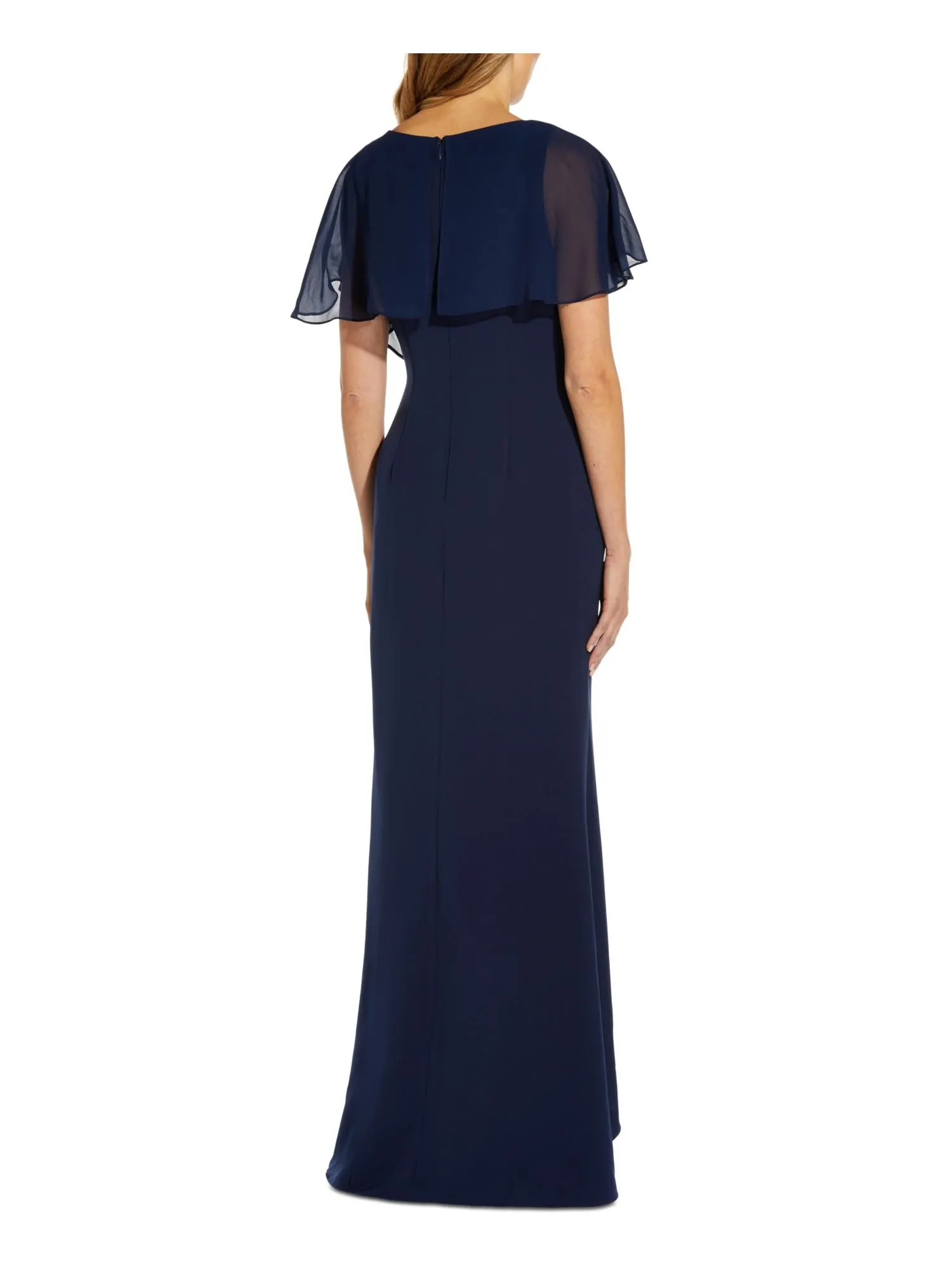 ADRIANNA PAPELL Womens Ruffled Flutter Sleeve V Neck Full-Length Formal Gown Dress