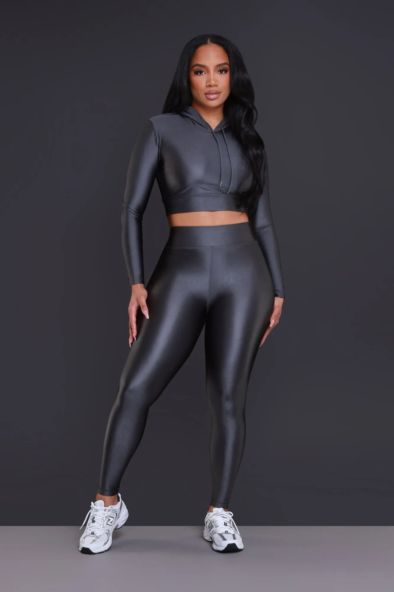 Big Ego Cropped Hooded Legging Set - Charcoal Grey