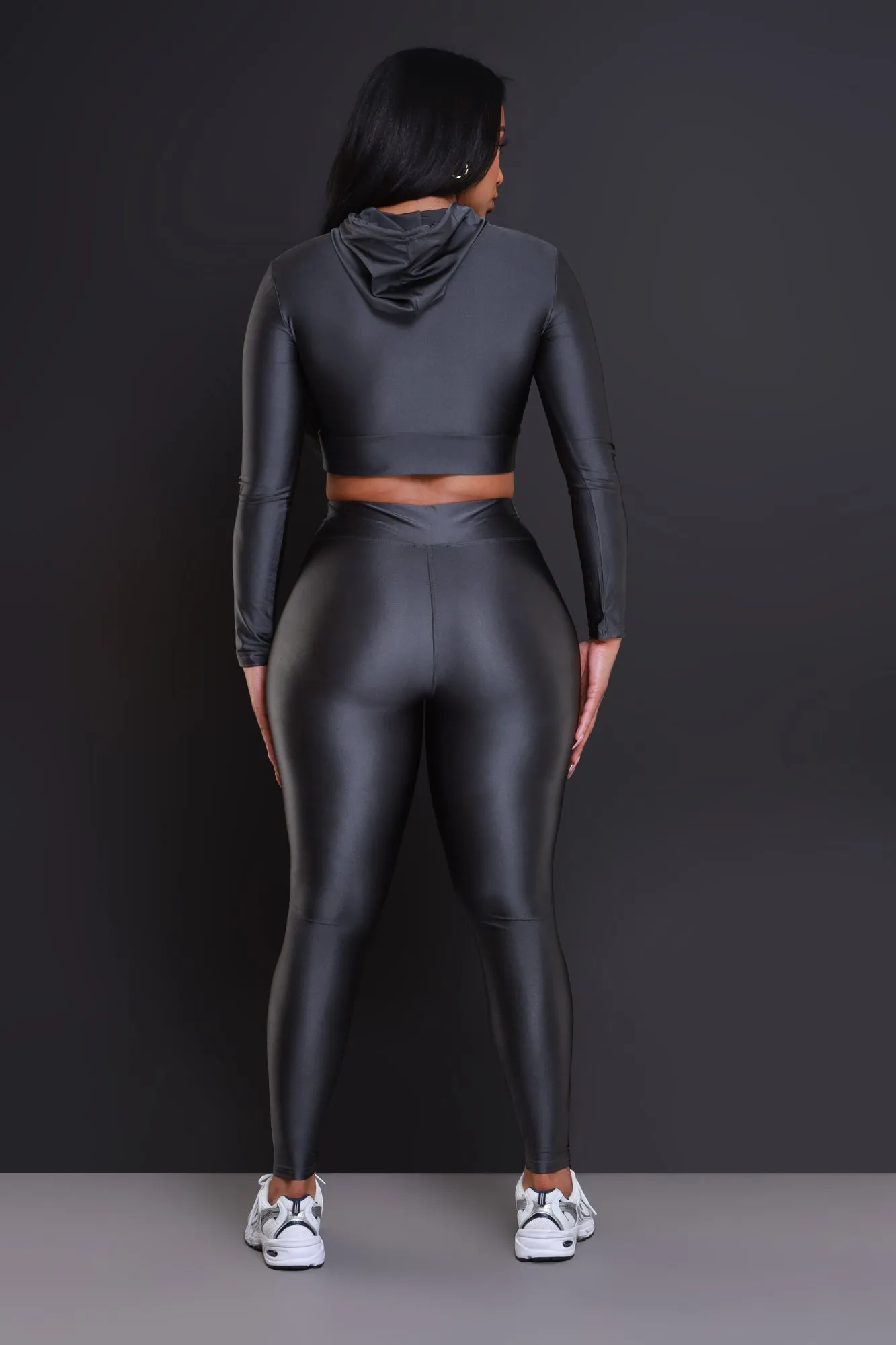 Big Ego Cropped Hooded Legging Set - Charcoal Grey