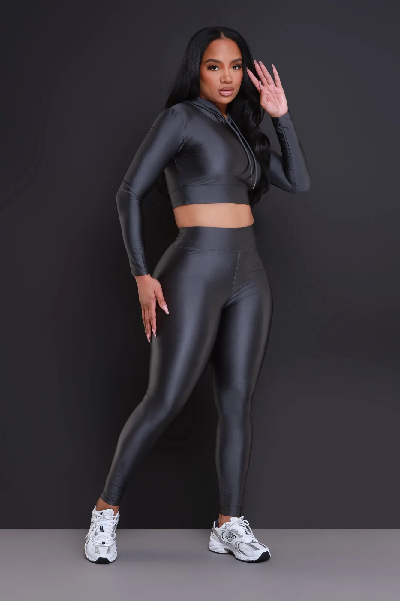 Big Ego Cropped Hooded Legging Set - Charcoal Grey