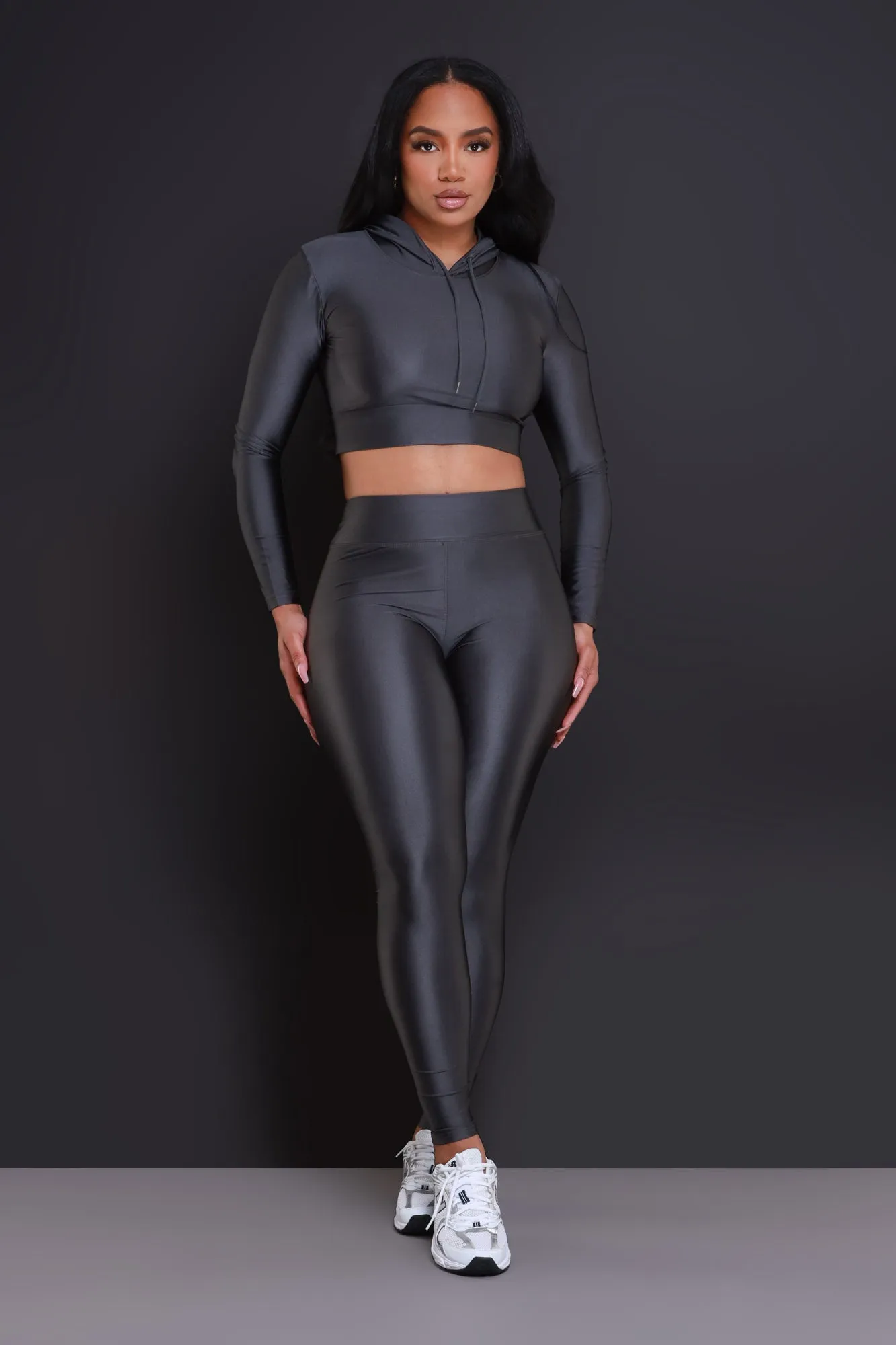 Big Ego Cropped Hooded Legging Set - Charcoal Grey