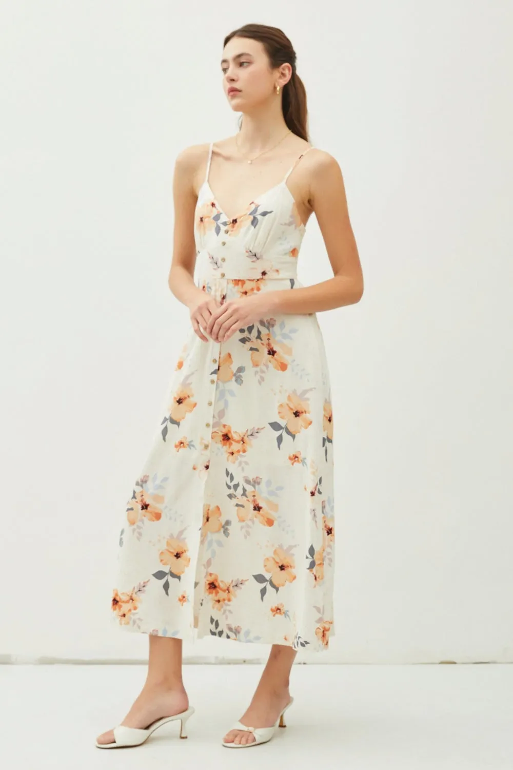 Blue Zone Planet |  Be Cool Floral Button Down Cami Midi Dress
