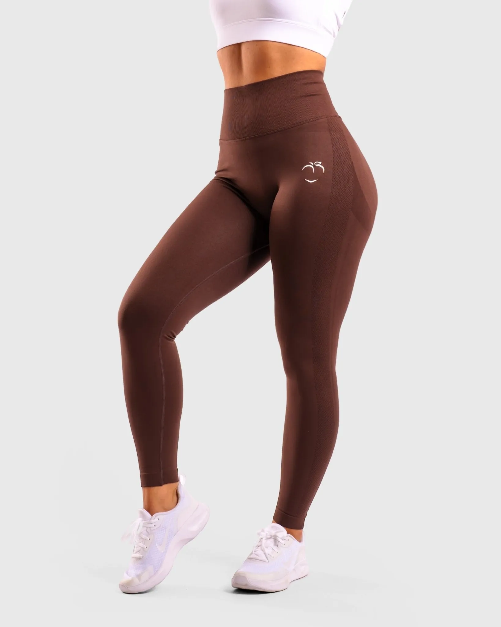 Brown Solid-Mid Waist Tights