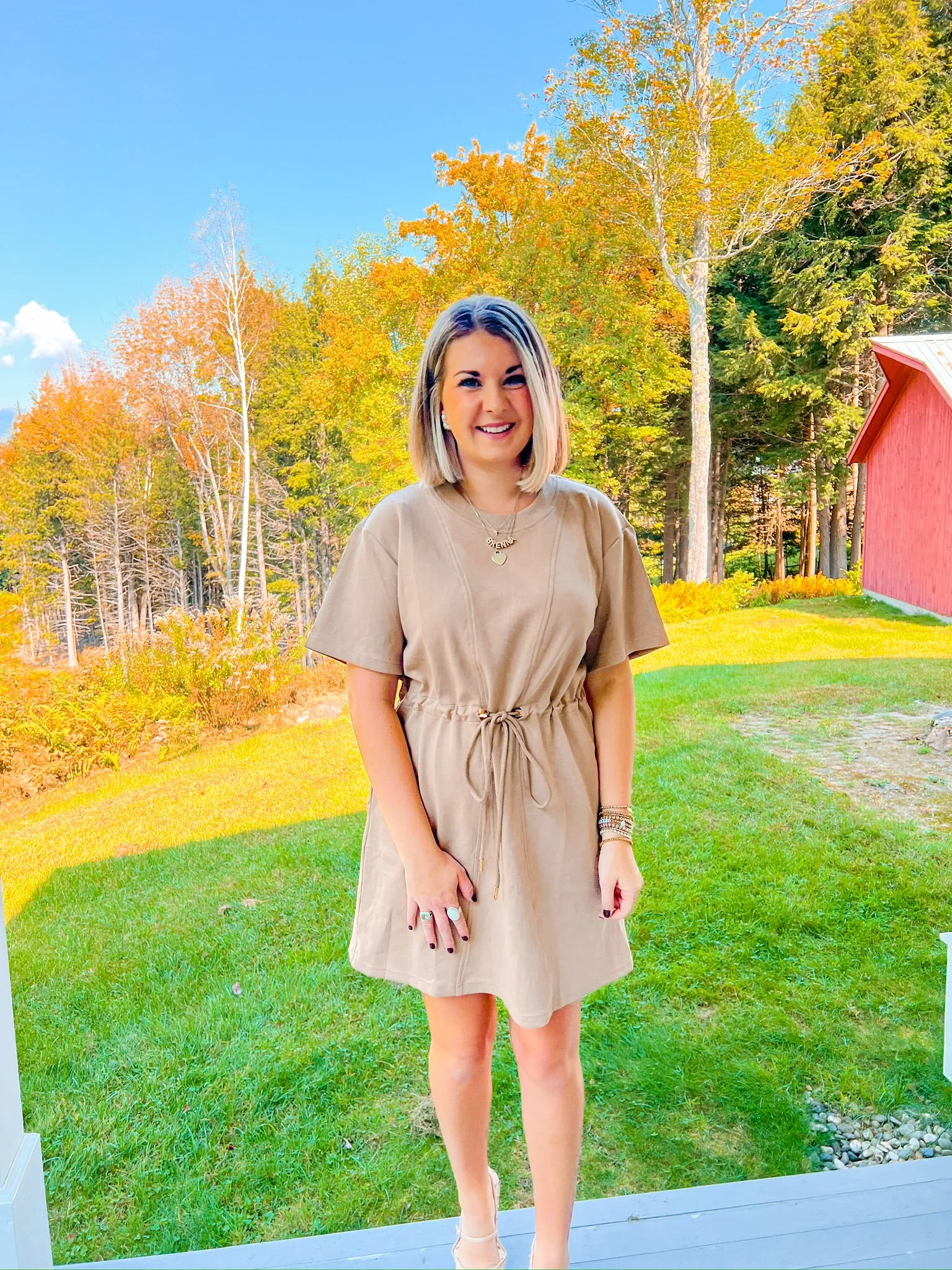 Cool Evenings Mini Dress - Light Mocha