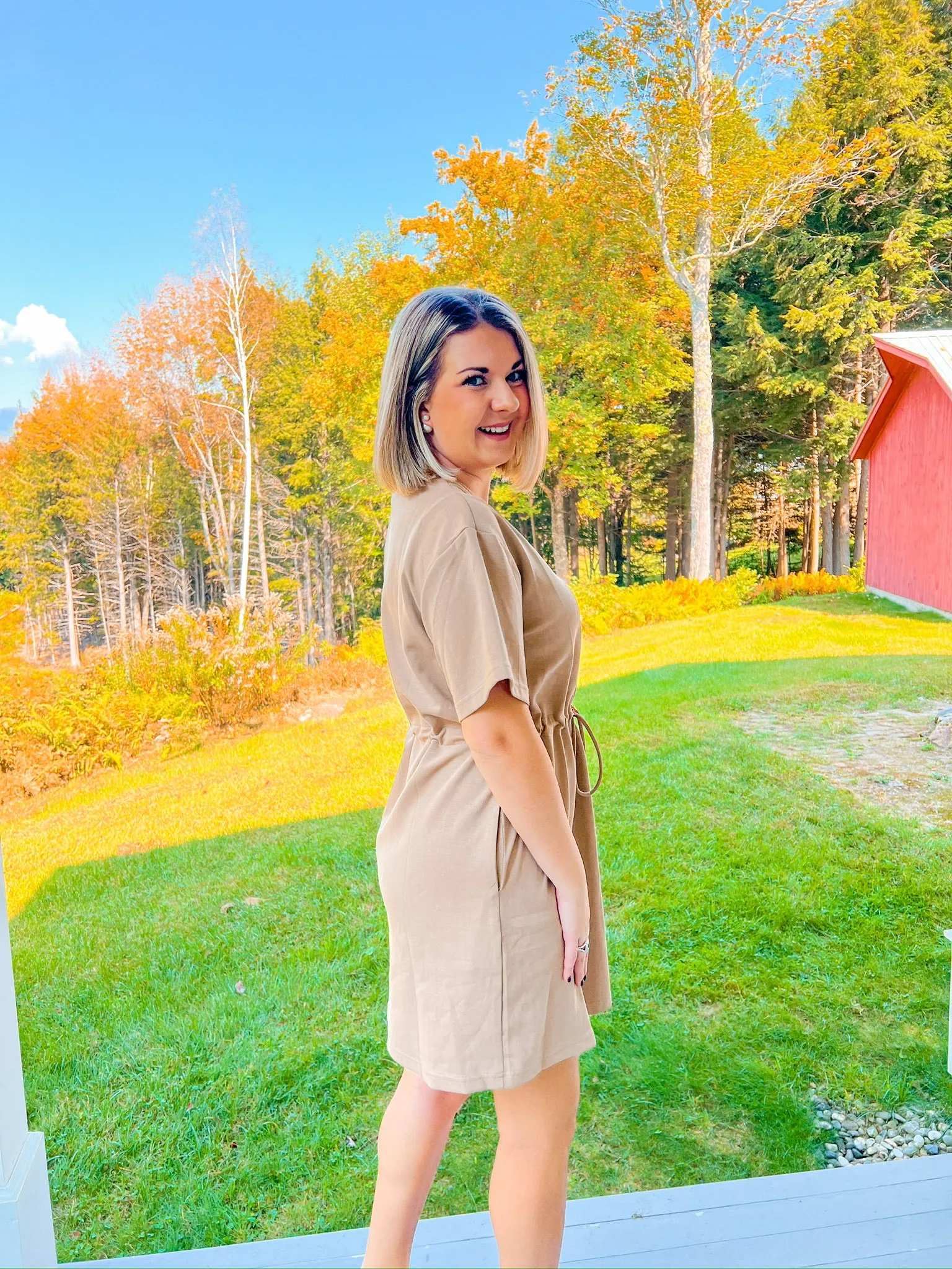 Cool Evenings Mini Dress - Light Mocha