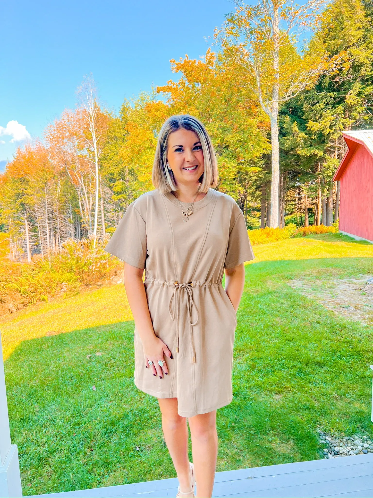 Cool Evenings Mini Dress - Light Mocha