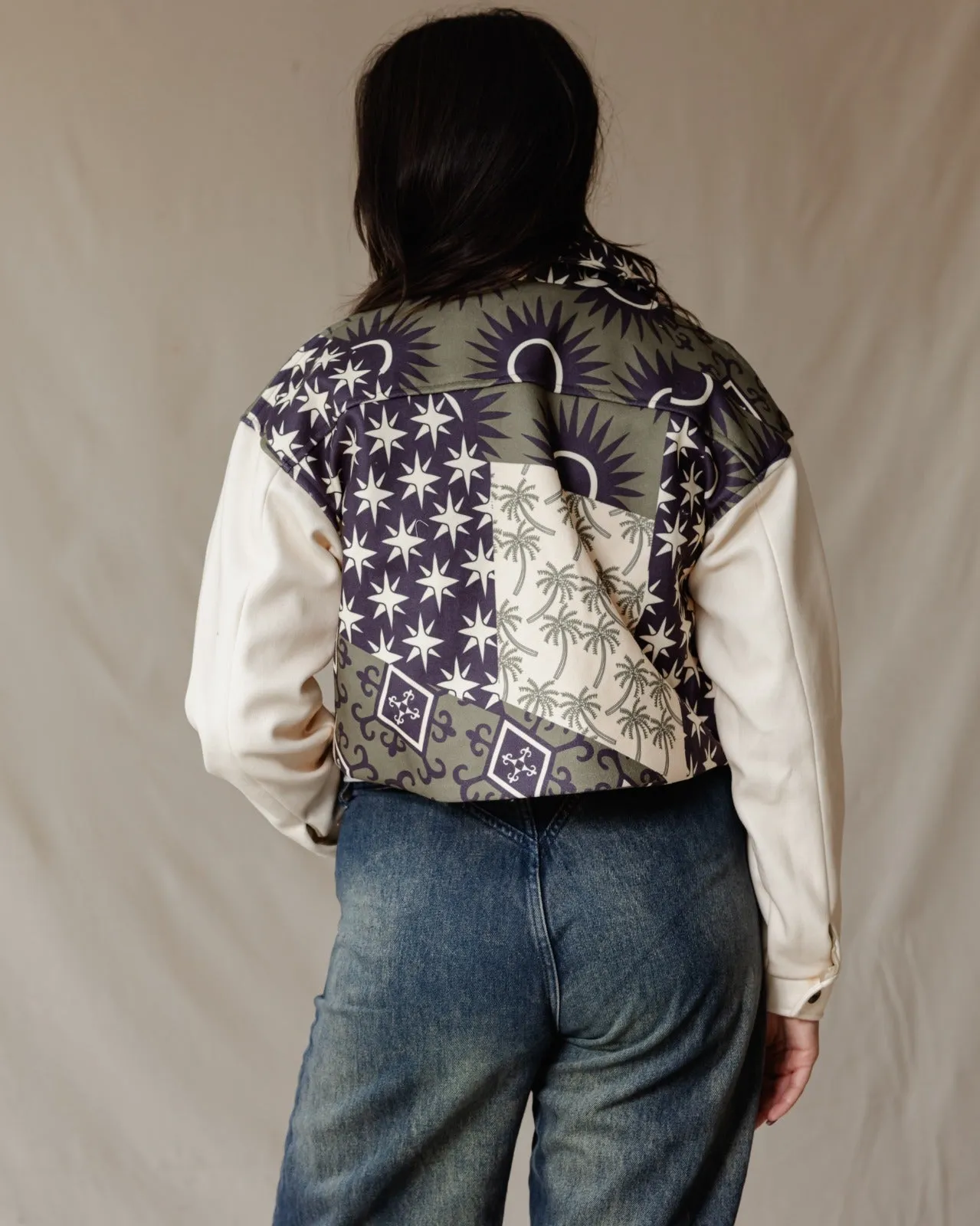 Eclectic Statement Cropped Jacket Beige
