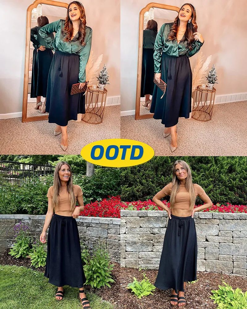 High Waisted Flowy Elastic Skirts , Lightweight Long Skirts - Zeagoo (Us Only)