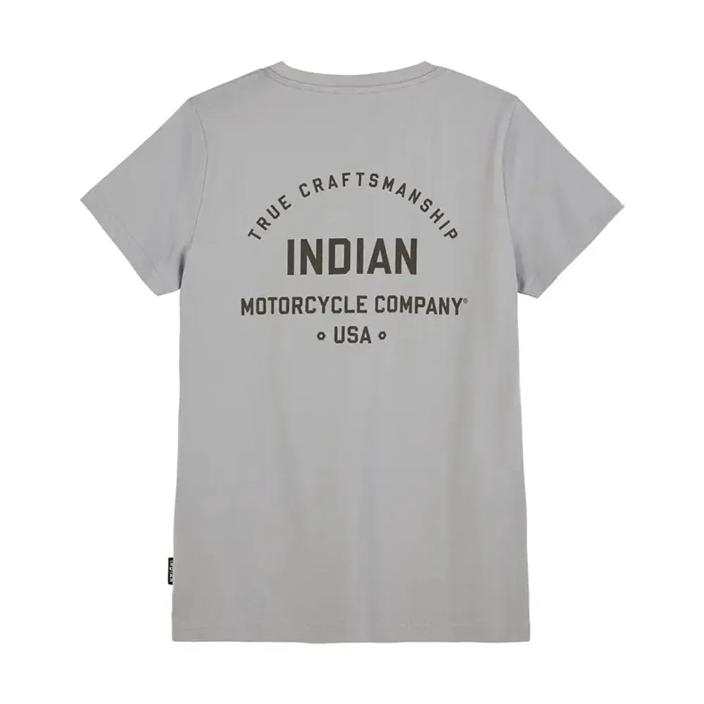 Indian Motorcycle  Womens True Craftsmanship USA T-Shirt Tee Soft Comfy Grey
