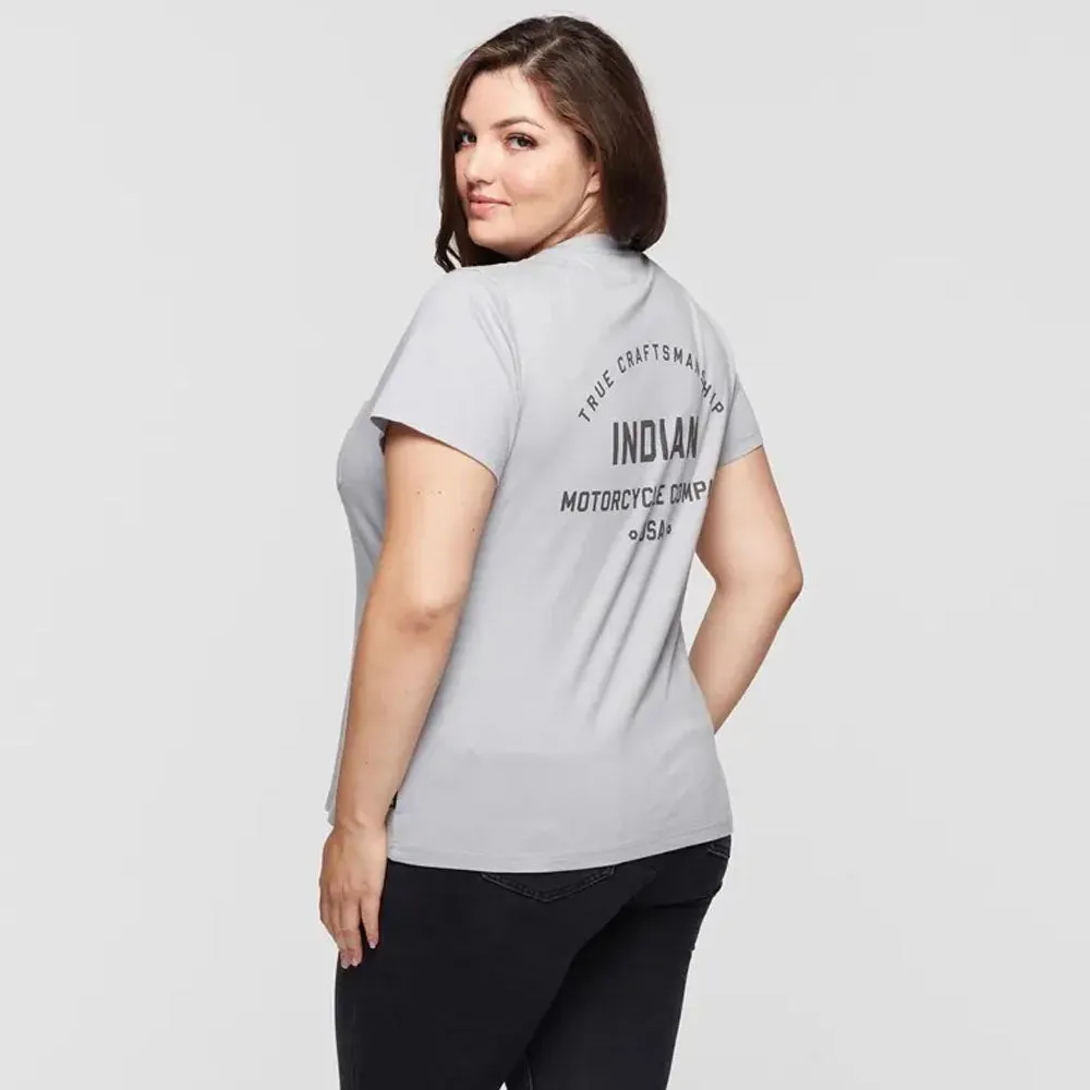Indian Motorcycle  Womens True Craftsmanship USA T-Shirt Tee Soft Comfy Grey