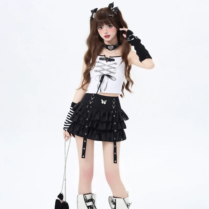 Kawaii Sweet Girl Style Leather Buckle Strap Camisole Vest