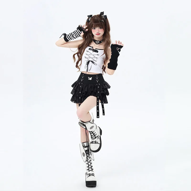 Kawaii Sweet Girl Style Leather Buckle Strap Camisole Vest