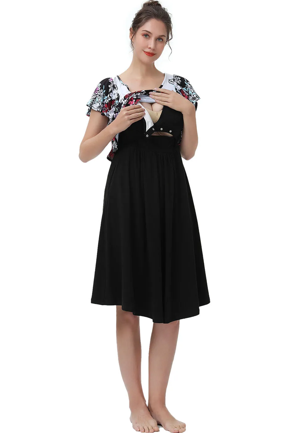 Kimi   Kai Maternity "Gini" Nursing Soft Bra Insert Pajama Dress