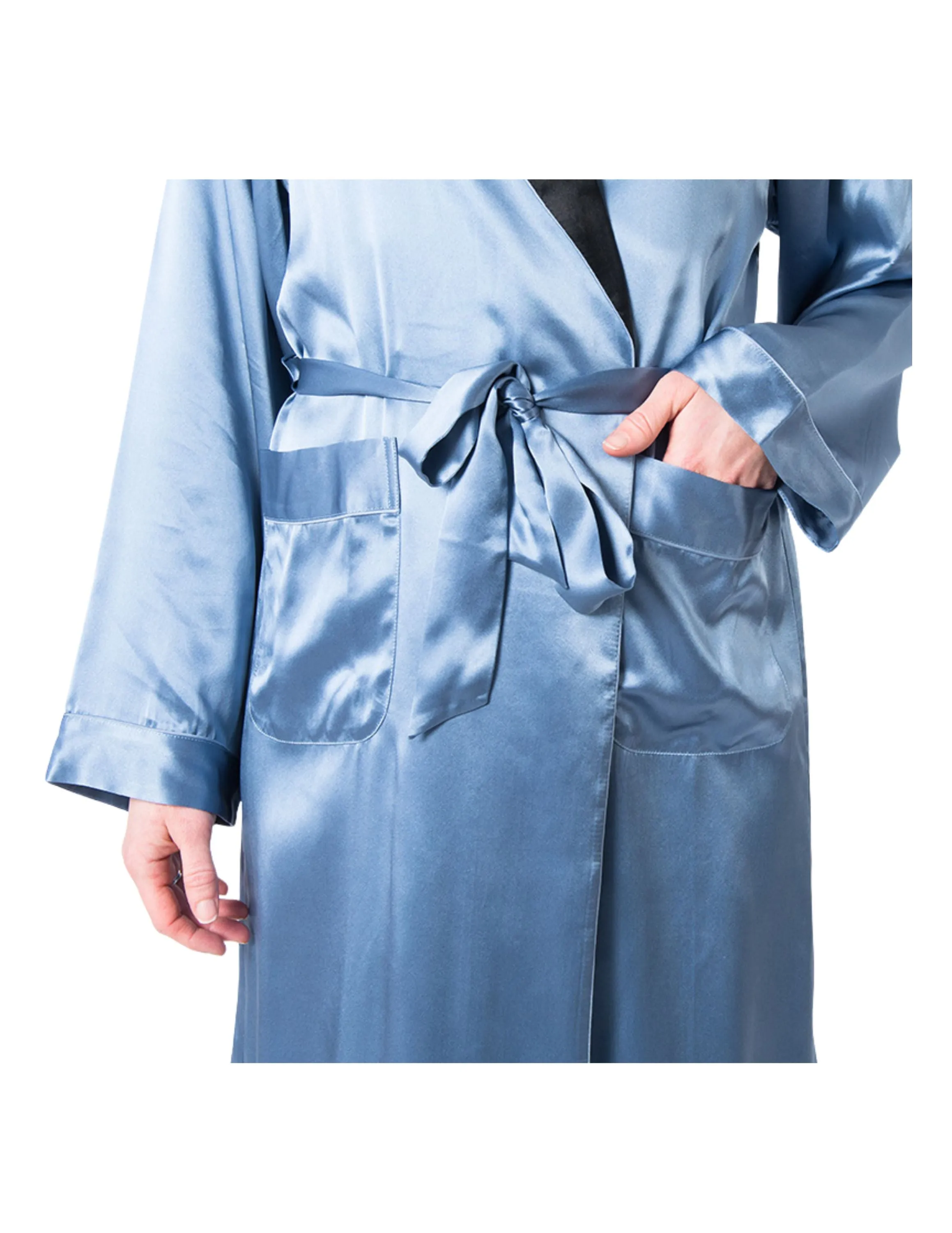 Men's Mulberry Silk Robe  Twilight Blue with Black Collar