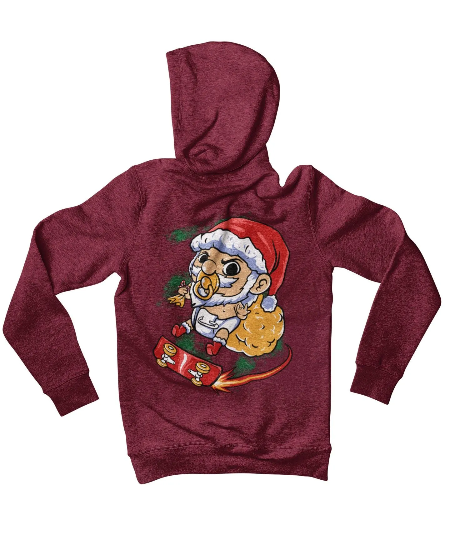 Skateboarding Baby Santa Back Printed Christmas Hoodie