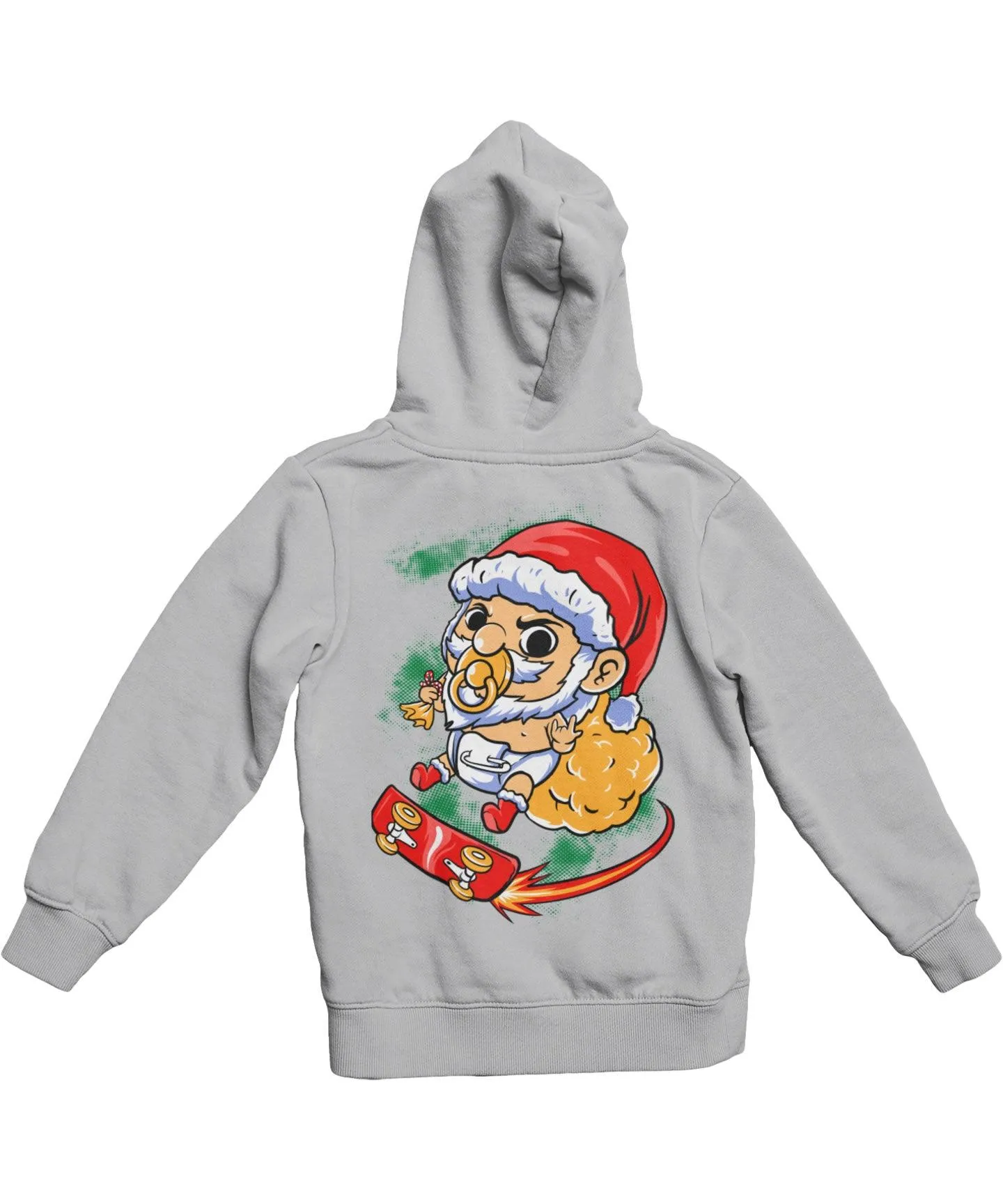 Skateboarding Baby Santa Back Printed Christmas Hoodie