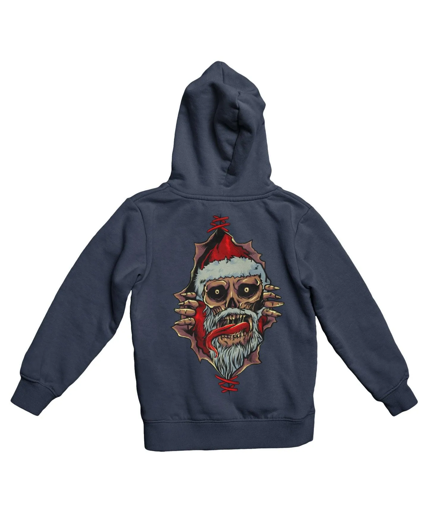 Skull Santa Peek-A-Boo Back Printed Christmas Hoodie