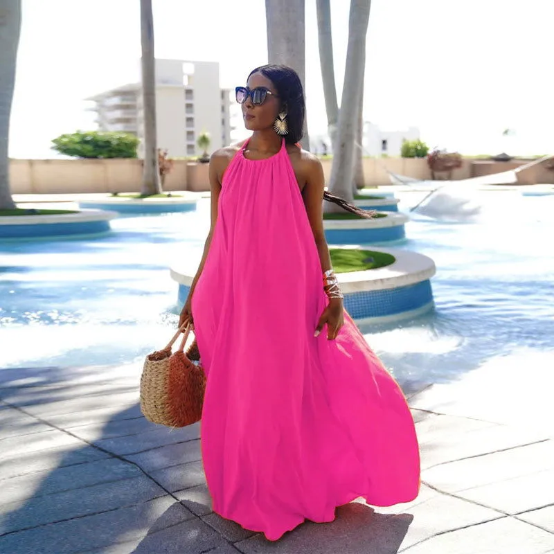 Sleeveless Halter Neckline Backless Long Dresses