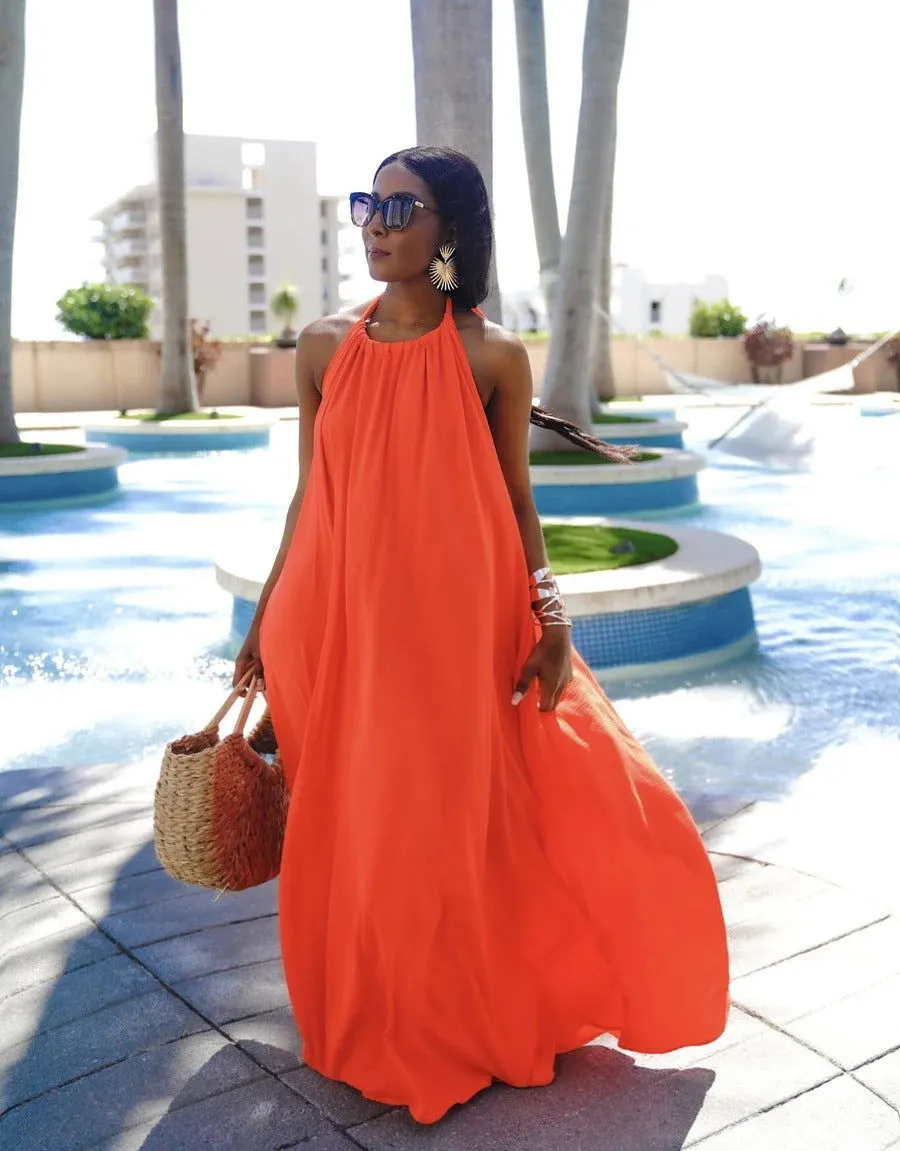Sleeveless Halter Neckline Backless Long Dresses