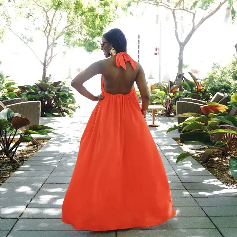 Sleeveless Halter Neckline Backless Long Dresses