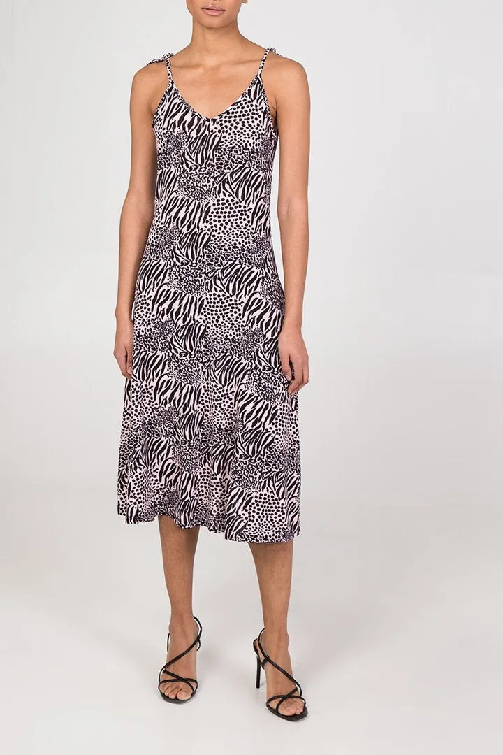 Spaghetti Strap Animal Print Midi Swing Dress