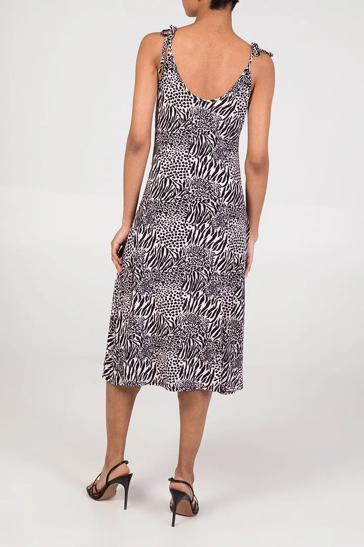 Spaghetti Strap Animal Print Midi Swing Dress