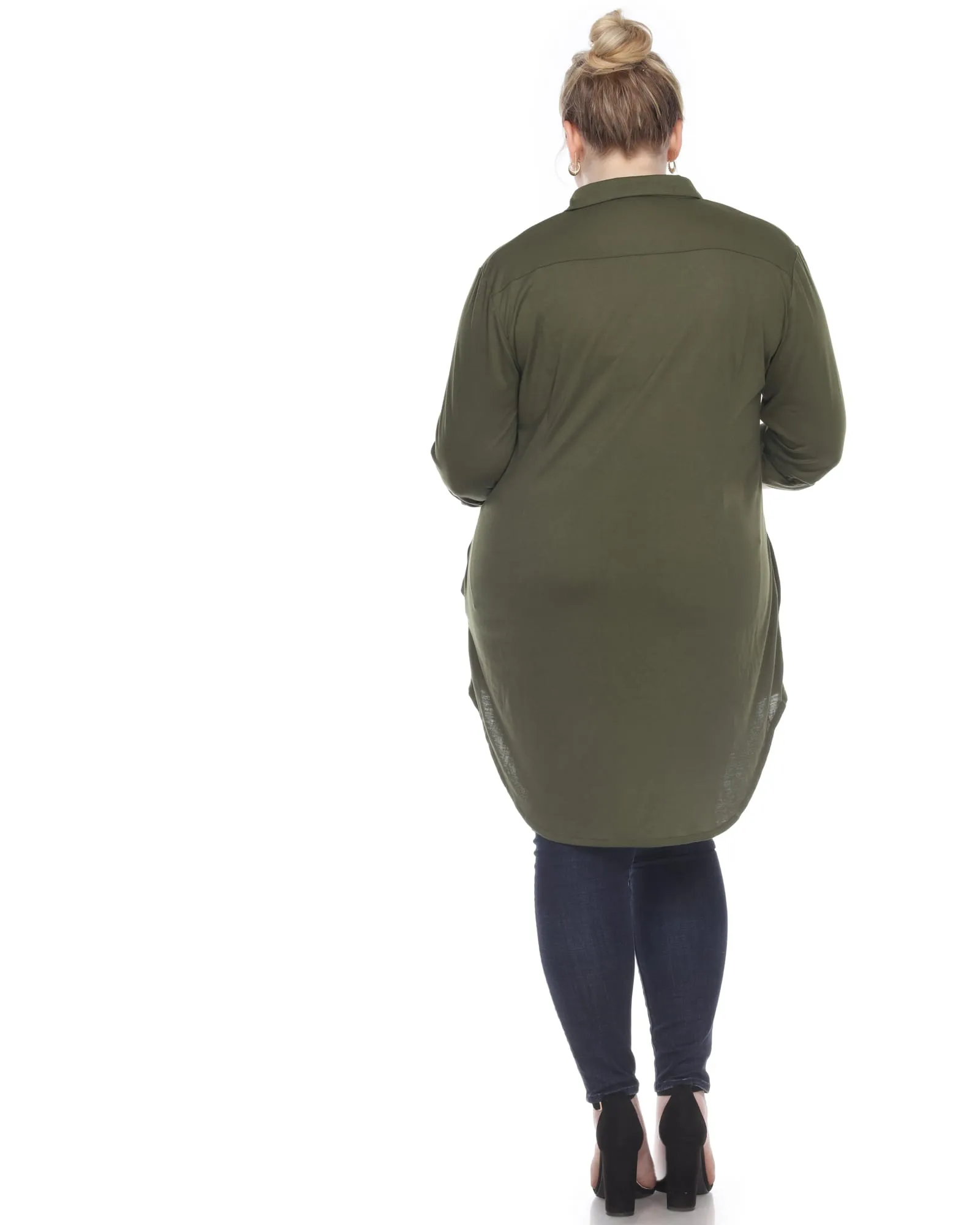 Stretchy Button Down Tunic Top | Olive