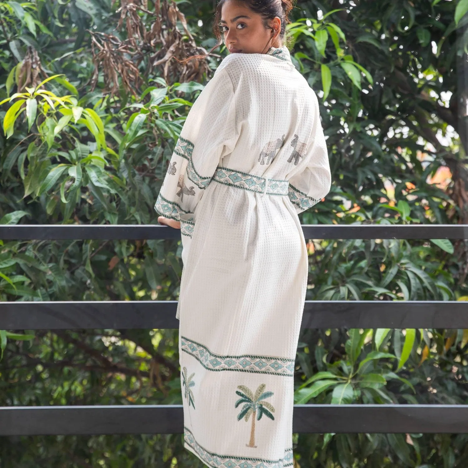 Tropical Elephant and Palm Bathrobe