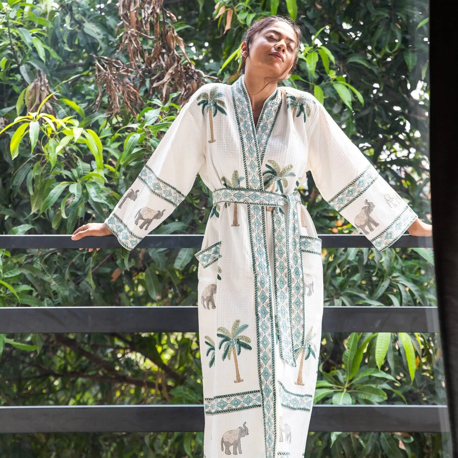 Tropical Elephant and Palm Bathrobe