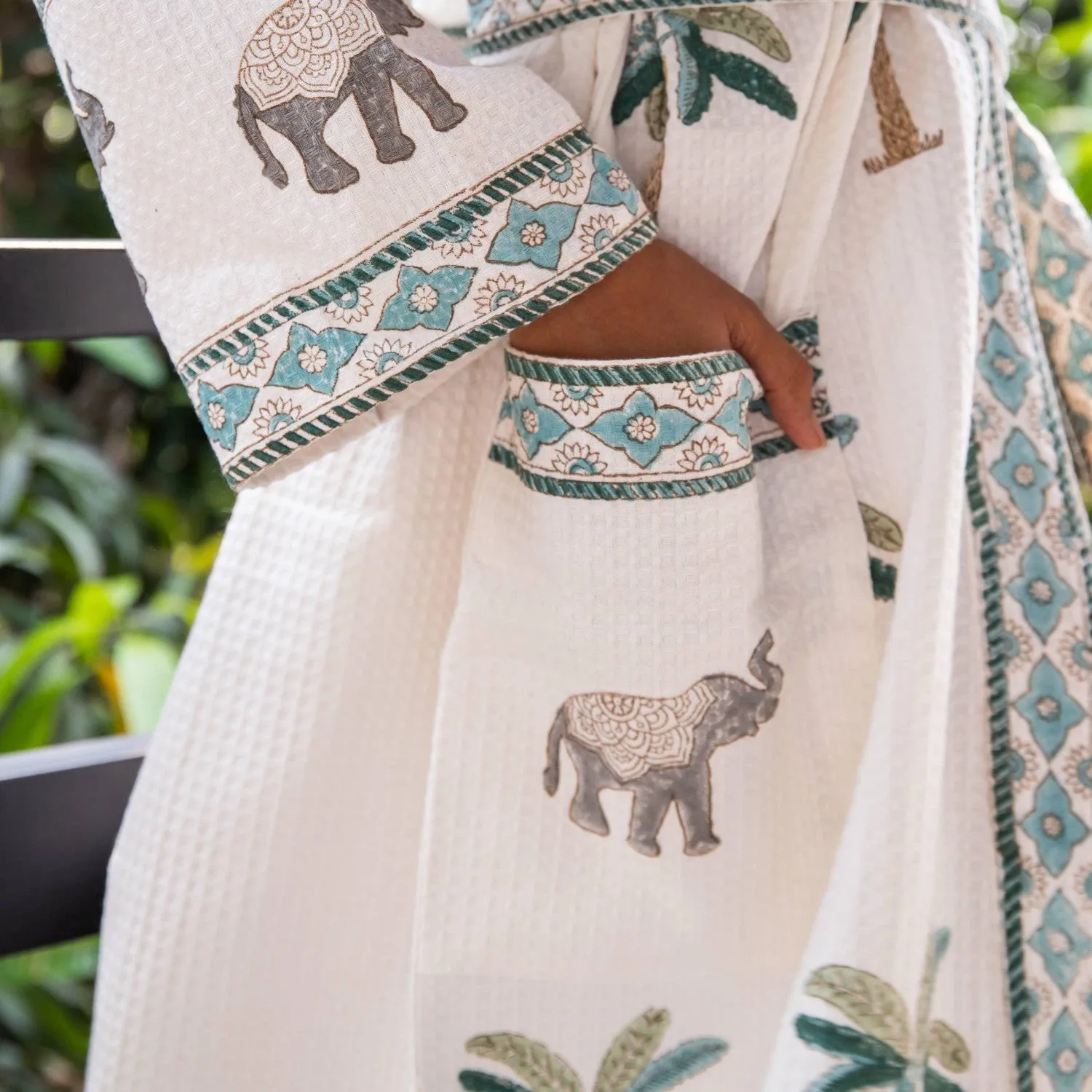 Tropical Elephant and Palm Bathrobe