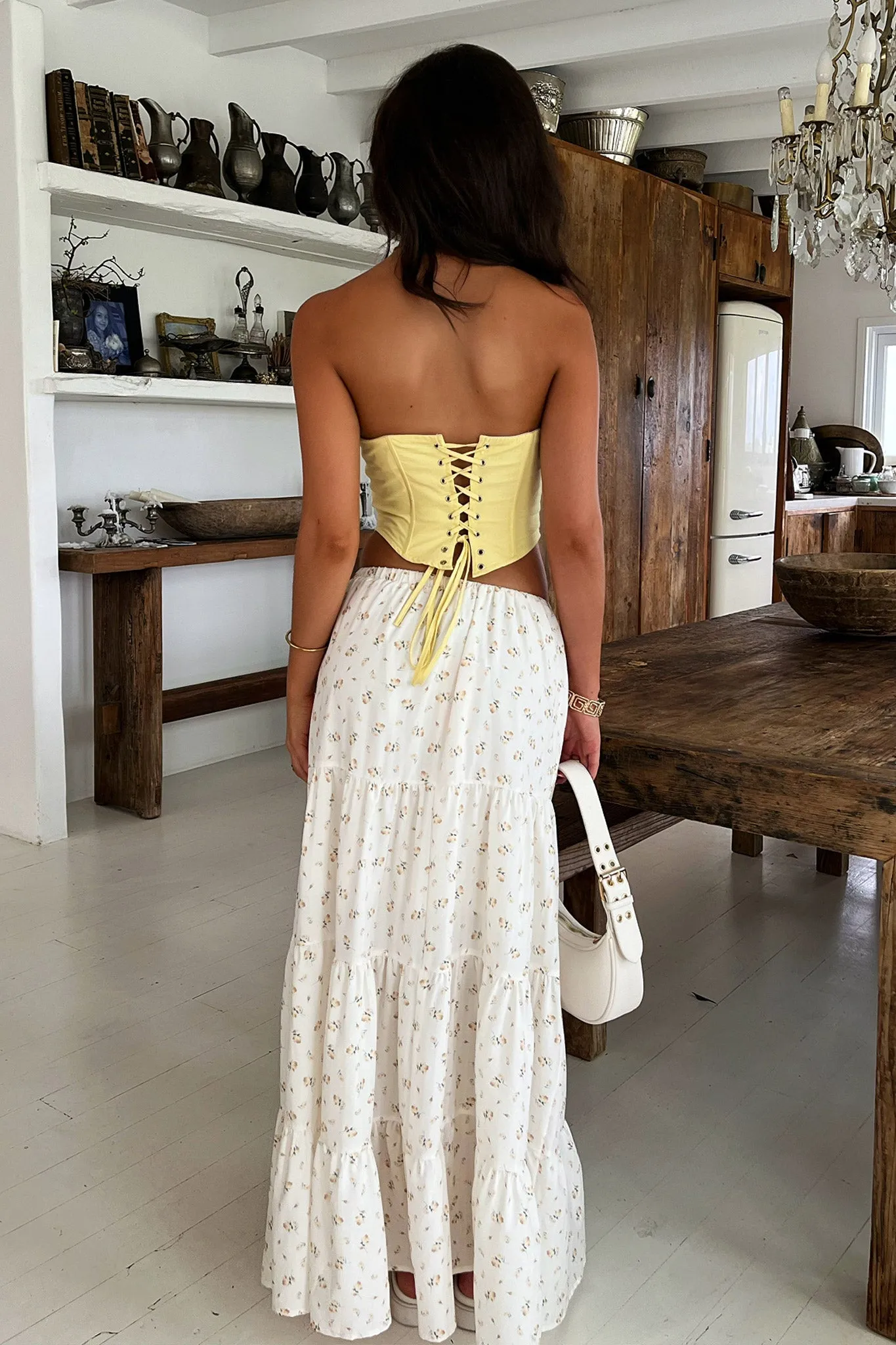 Winnie Tiered Maxi Skirt - Yellow Floral