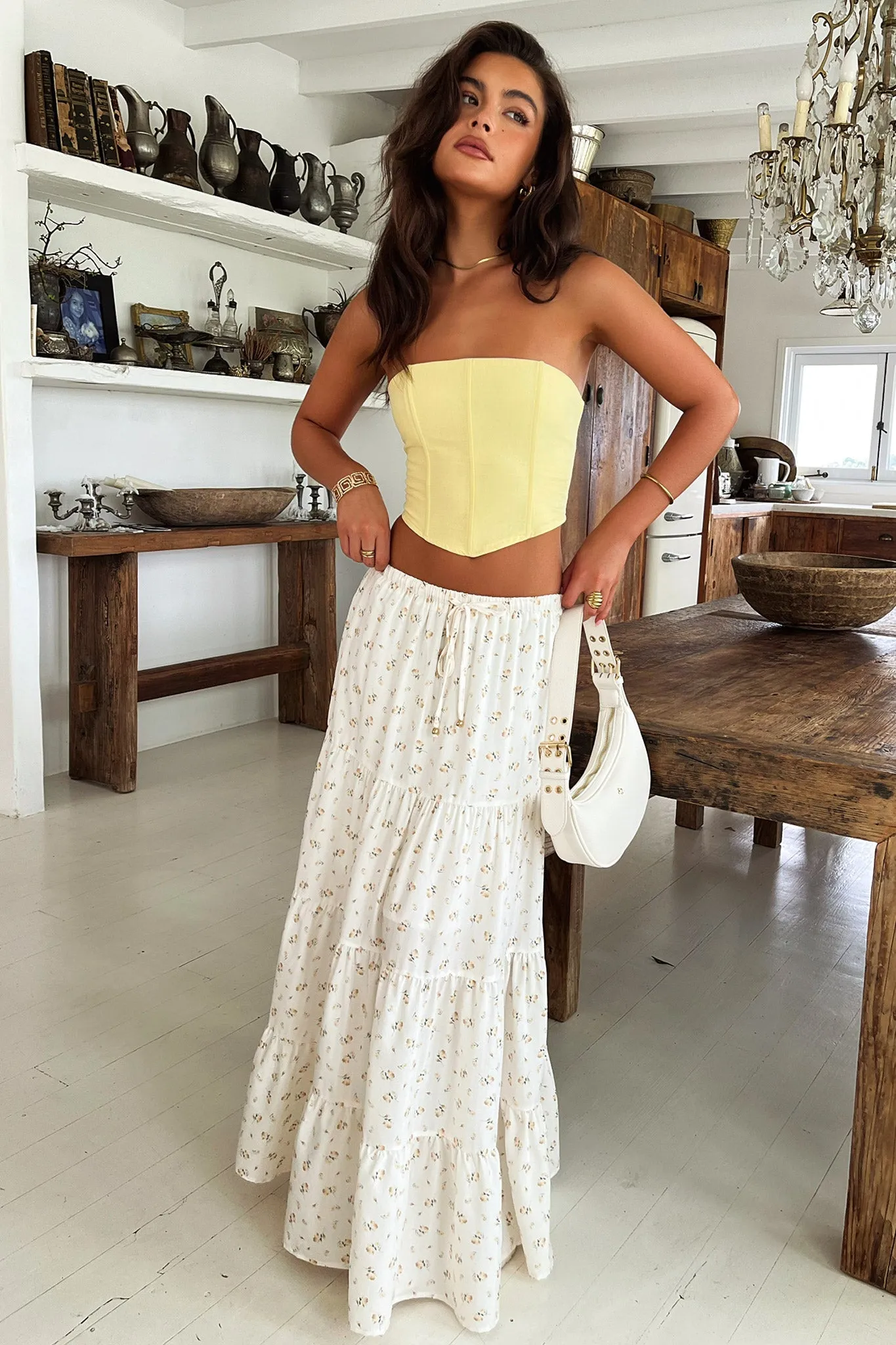 Winnie Tiered Maxi Skirt - Yellow Floral