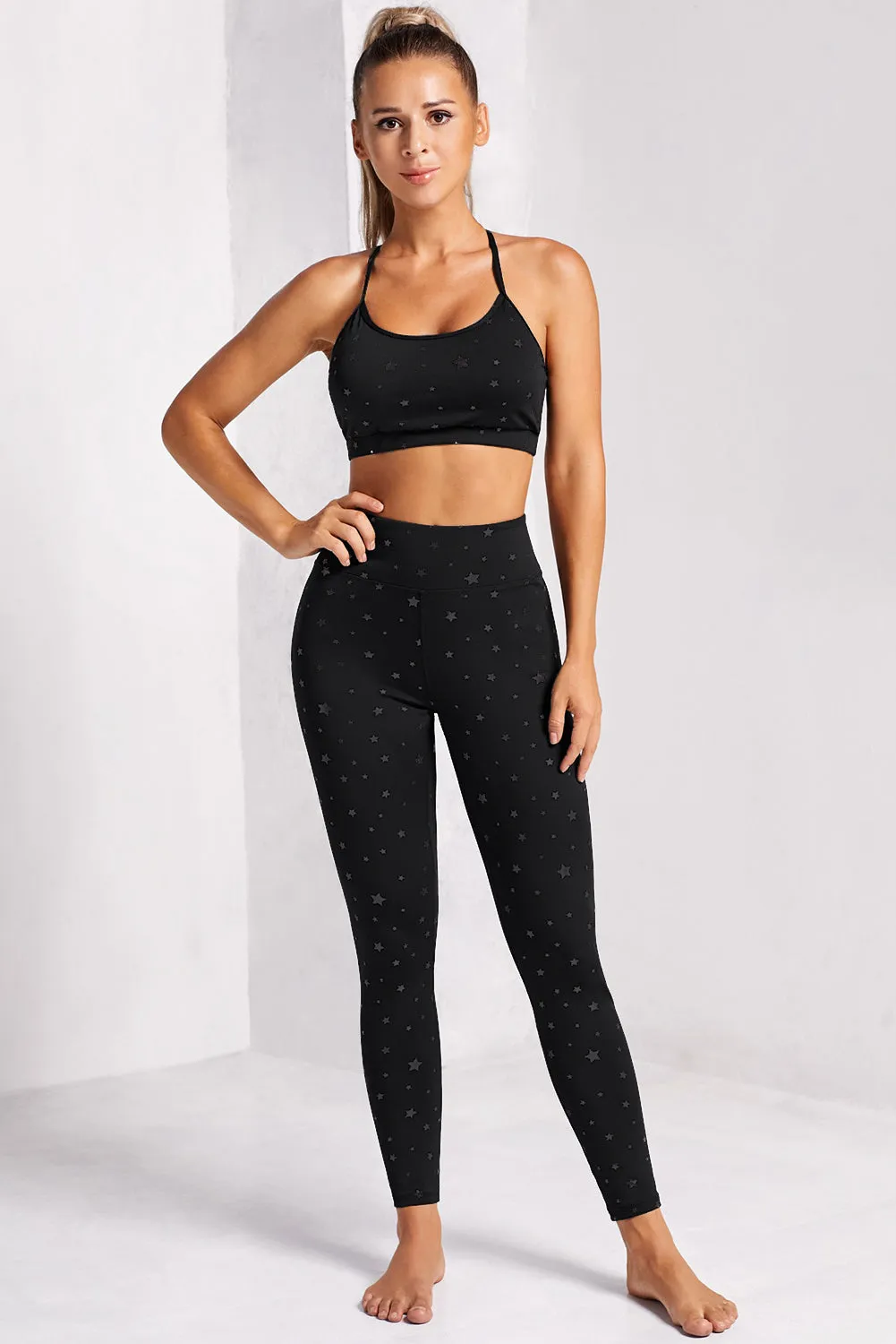 Yocwear Star Detail Prints Sports Bra and Active Leggings Set
